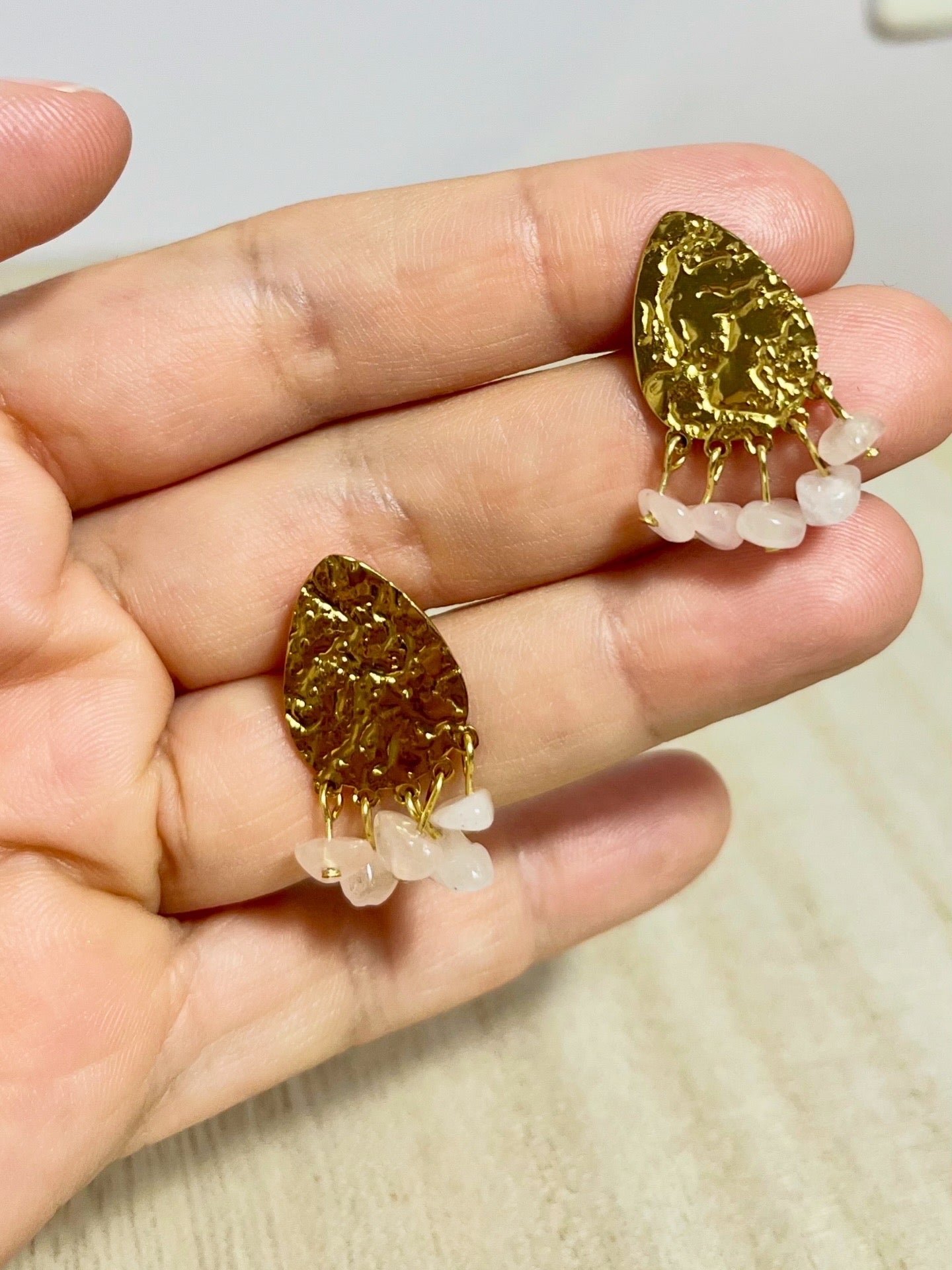 Pendientes Lluvia de Cuarzo Rosa