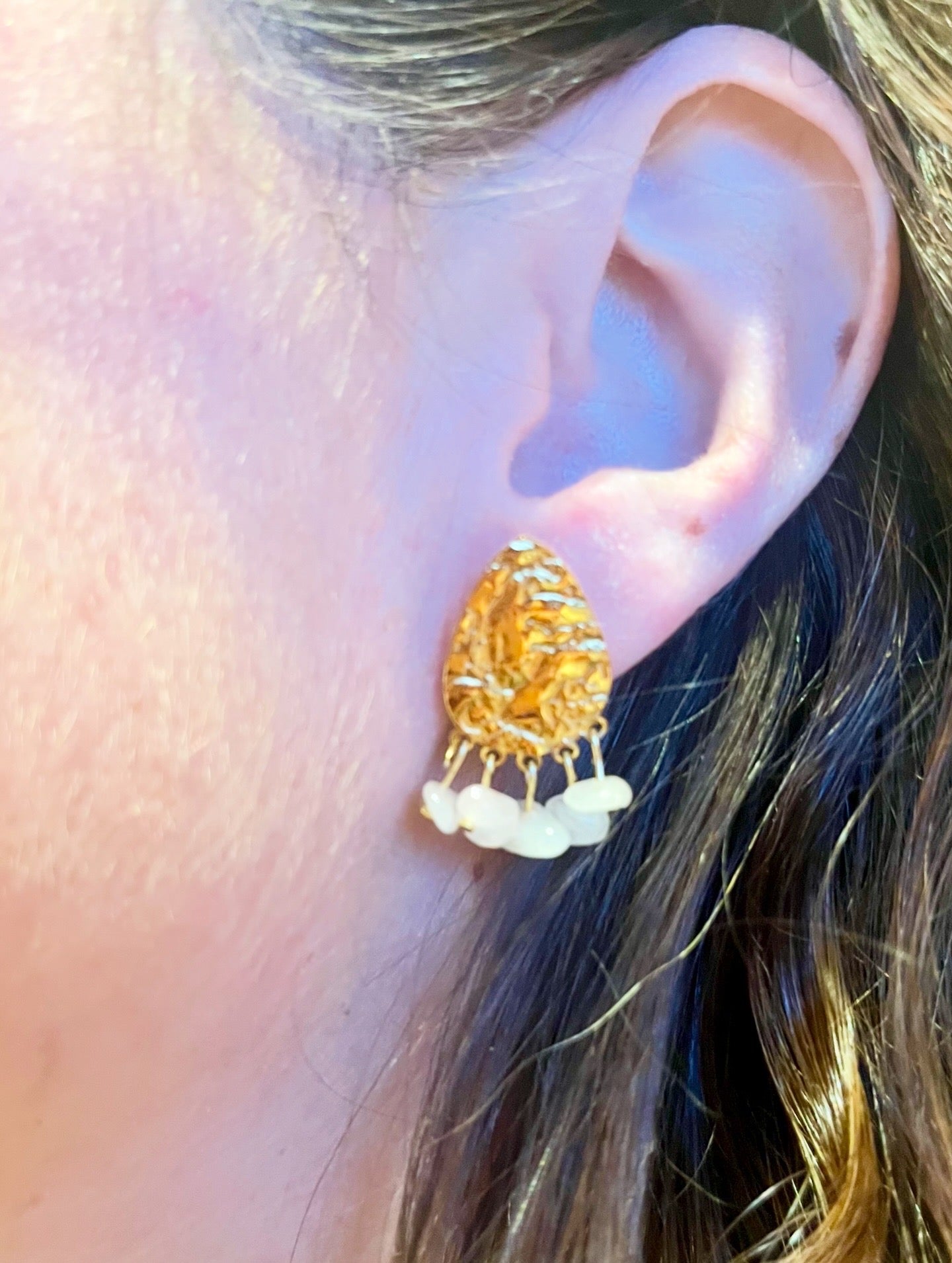 Pendientes Lluvia de Cuarzo Rosa