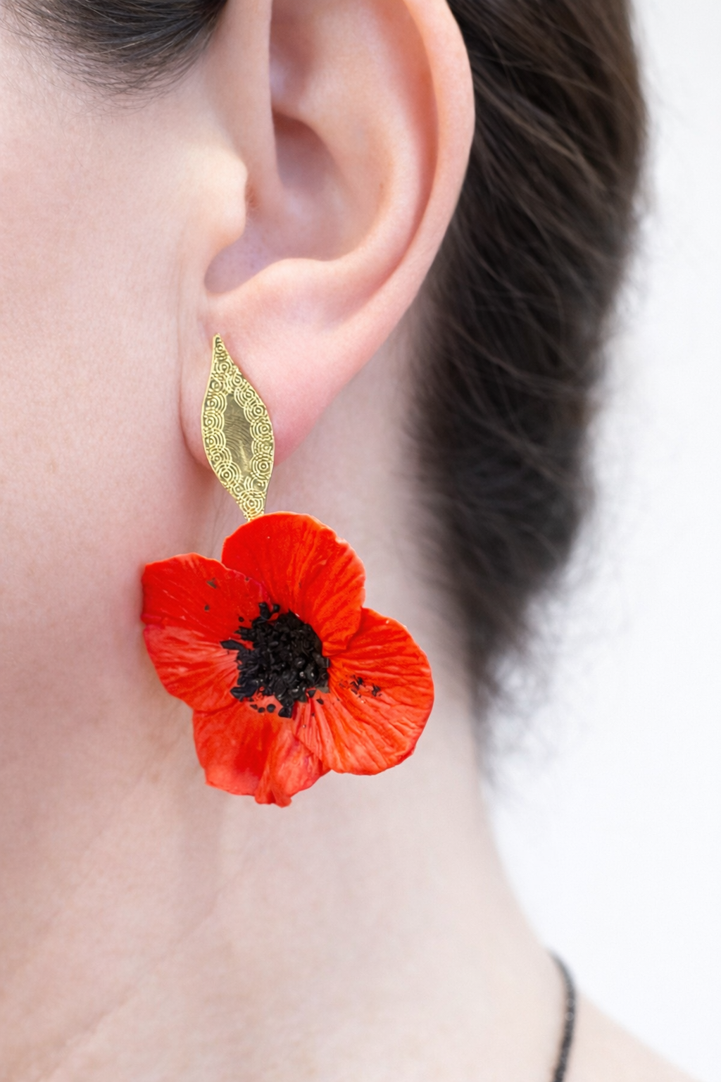 Pendientes Amapola Hoja Dorada